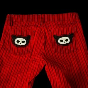 Skelanimals Tripp NYC Pants Women 5 Red Striped Skinny Pants Low Rise